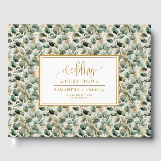Waterverf boho eucalyptus gouden bruiloft gastenbo gastenboek (Voorkant)