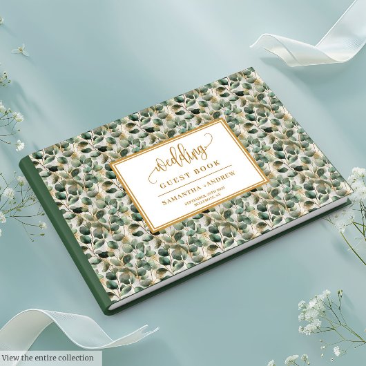 Waterverf boho eucalyptus gouden bruiloft gastenbo gastenboek