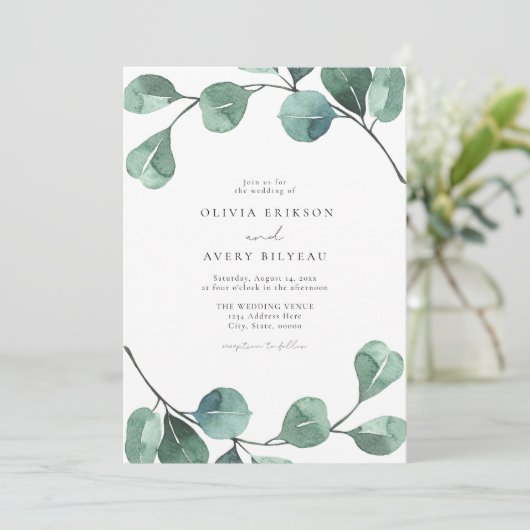 Waterverf Boho Eucalyptus Greenery Wedding Kaart (Staand voorkant)