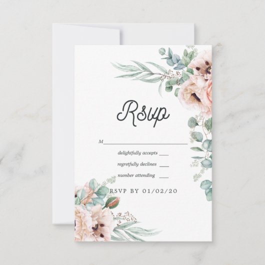 Waterverf Boho Eucalyptus Poppy Wedding RSVP Kaartje (Voorkant)
