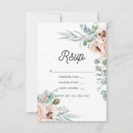 Waterverf Boho Eucalyptus Poppy Wedding RSVP Kaartje