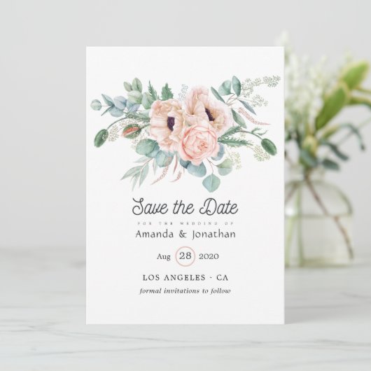 Waterverf Boho Eucalyptus Poppy Wedding Save The Date (Staand voorkant)