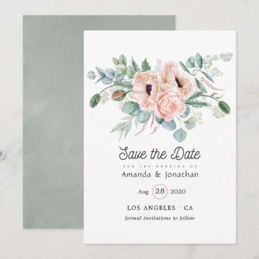 Waterverf Boho Eucalyptus Poppy Wedding Save The Date (Voorkant / Achterkant)