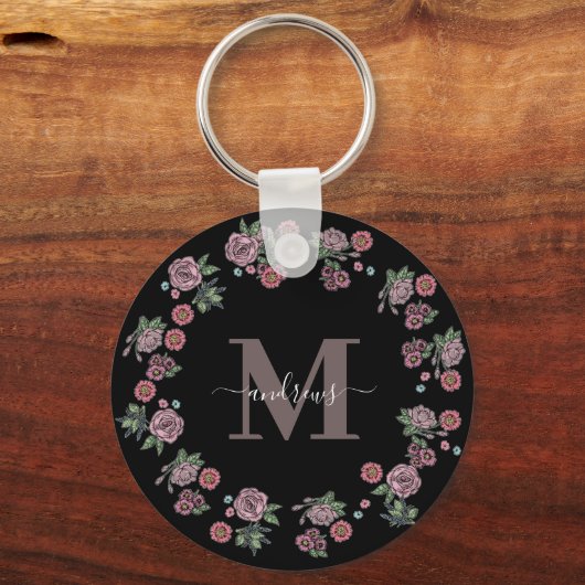 Waterverf Boho Feather en Floral Wreatfoto Sleutelhanger (Voorkant)