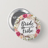 Waterverf Boho Feather Floral krans bruid stam Ronde Button 5,7 Cm (Voorkant /achterkant)