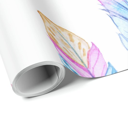Waterverf Boho Feather Print 3 Cadeaupapier (Rol Hoek)