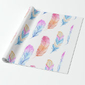 Waterverf Boho Feather Print 3 Cadeaupapier (Uitgerold)