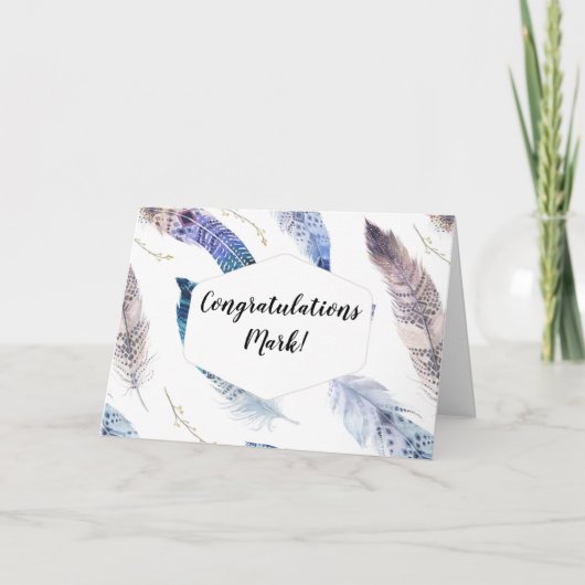 Waterverf Boho Feathers - Gefeliciteerd Kaart (Voorkant)
