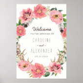 Waterverf Boho Feathers Welkomstteken (24x36) Poster (Voorkant)