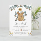 Waterverf Boho Floral Baby Girl Uitnodiging (Staand voorkant)