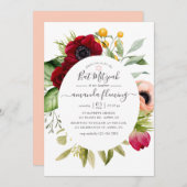 Waterverf Boho Floral Bat Mitzvah Kaart (Voorkant / Achterkant)