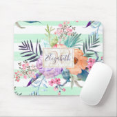 Waterverf Boho floral, bladeren, strepen handverf Muismat (Met muis)