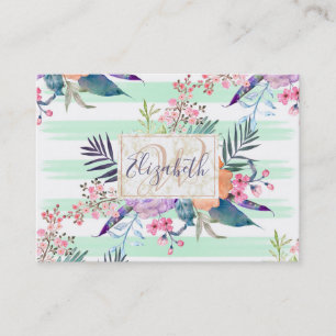 Waterverf Boho floral, bladeren, strepen handverf Visitekaartje