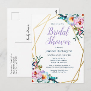 Waterverf Boho Floral Bridal Shower Briefkaart