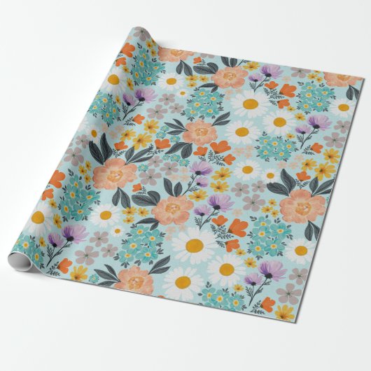 Waterverf Boho Floral Cadeaupapier (Uitgerold)