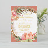 Waterverf Boho Floral Dusty Pampas Gold Folie Uitnodiging (Staand Voorkant)