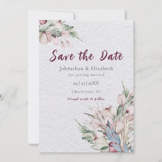 Waterverf Boho Floral en Botanical Bewaar de datum Save The Date (Voorkant)