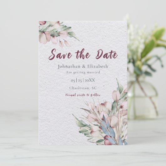 Waterverf Boho Floral en Botanical Bewaar de datum Save The Date (Staand voorkant)