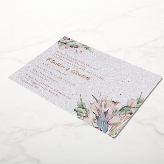 Waterverf Boho Floral en botanische bruiloft Folie Uitnodiging (Gedraaid)