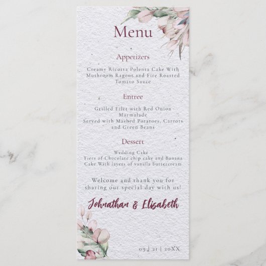 Waterverf Boho Floral en botanische bruiloft Menu (Voorkant)