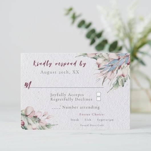 Waterverf Boho Floral en botanische bruiloft RSVP Kaartje (Staand voorkant)