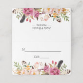 Waterverf Boho Floral Fether Wedding Table Plaatskaartje (Buitenkant ongevouwen)