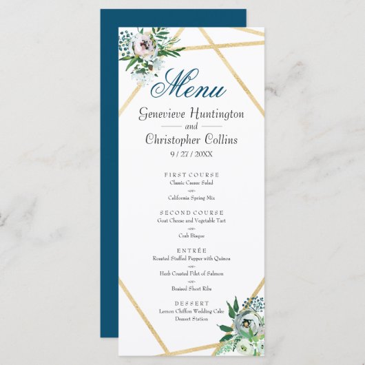 Waterverf Boho Floral Geometric Wedding Menu (Voorkant / Achterkant)