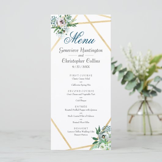 Waterverf Boho Floral Geometric Wedding Menu (Staand voorkant)