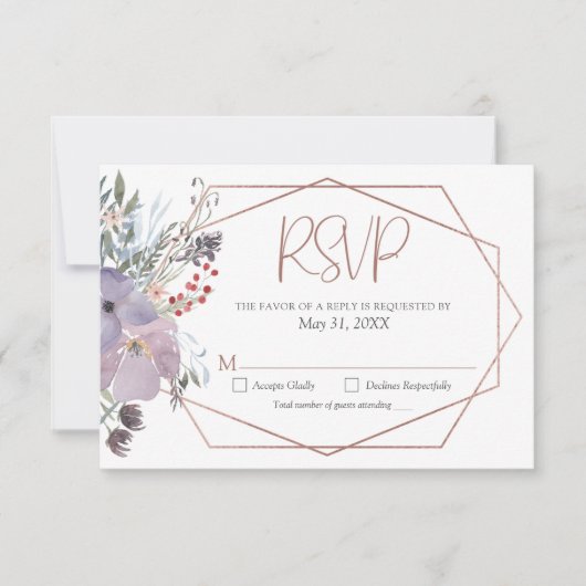 Waterverf Boho Floral Geometric Wedding RSVP Kaartje (Voorkant)