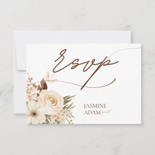 Waterverf Boho Floral Herfstbruiloft RSVP Kaartje (Voorkant)