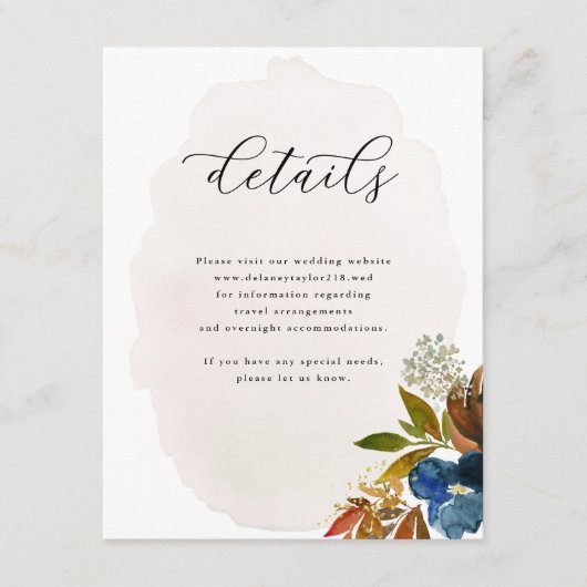 Waterverf Boho Floral, huwelijk Informatiekaartje (Voorkant)