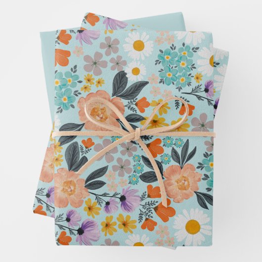 Waterverf Boho Floral Inpakpapier Vel (In situ)