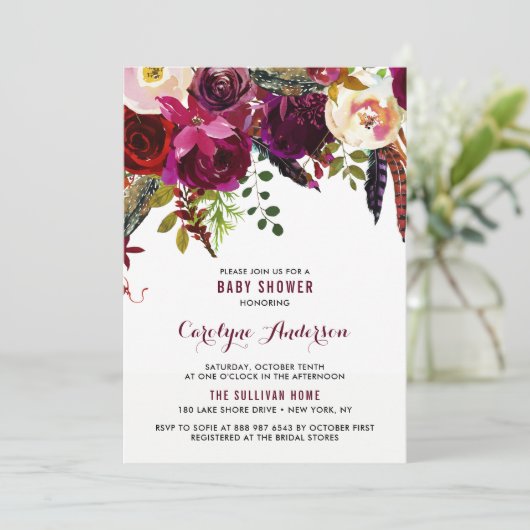 Waterverf Boho Floral najaar Baby shower Kaart (Staand voorkant)