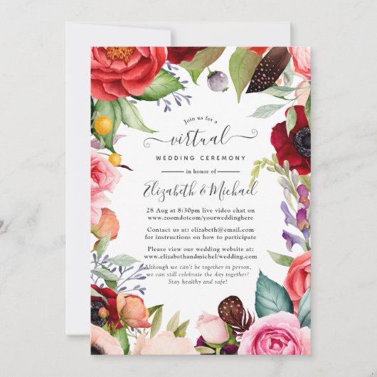 Waterverf Boho Floral Online Virtual Wedding Kaart (Voorkant)