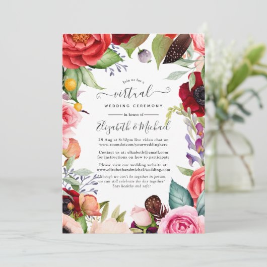 Waterverf Boho Floral Online Virtual Wedding Kaart (Staand voorkant)