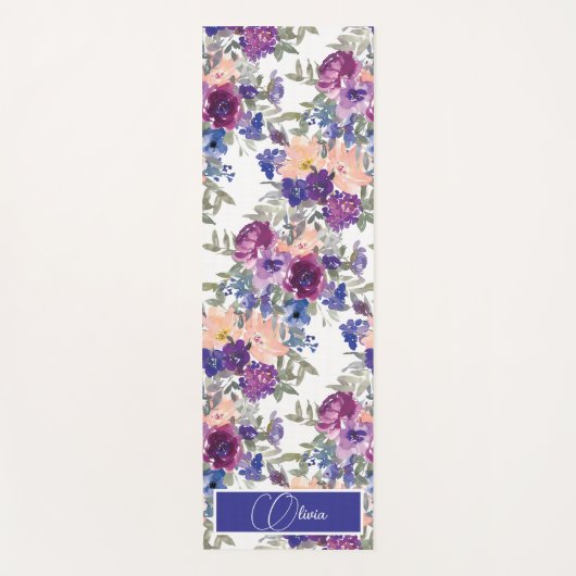 Waterverf Boho Floral Paars Script Yogamat (Voorkant)
