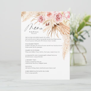 Waterverf Boho Floral Pampas Gras Wedding Menu