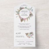 Waterverf Boho Floral Pampas Wedding All In One Uitnodiging (Binnen)