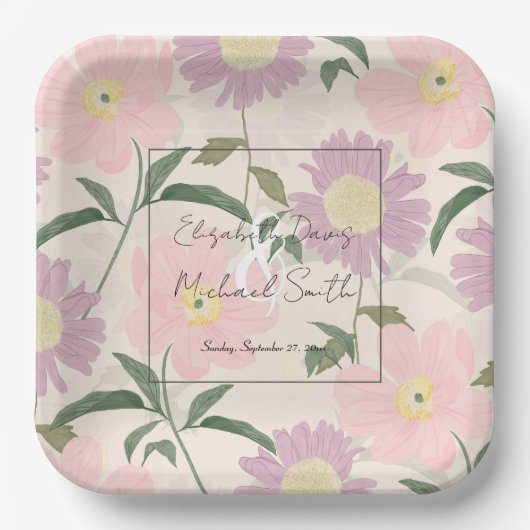 Waterverf Boho Floral Papieren Bordje (Voorkant)