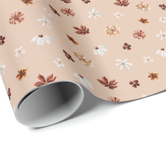 Waterverf Boho Floral Pattern Cadeaupapier (Rol Hoek)