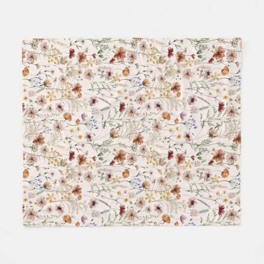 Waterverf Boho Floral Pattern Fleece Deken (Voorkant (Horizontaal))