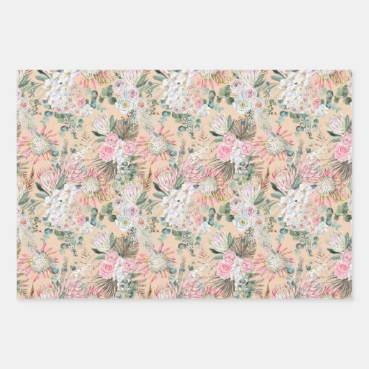 Waterverf Boho Floral Pattern Inpakpapier Vel (Voorkant 3)