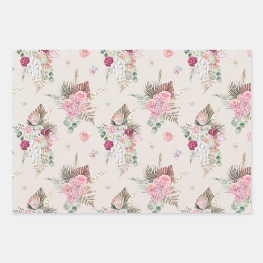 Waterverf Boho Floral Pattern Inpakpapier Vel (Voorkant 2)