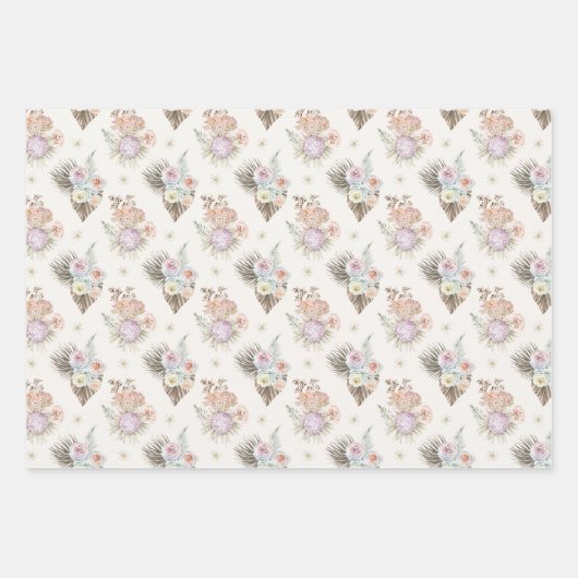 Waterverf Boho Floral Pattern Inpakpapier Vel (Voorkant)