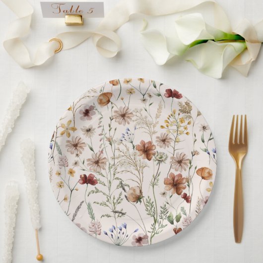 Waterverf Boho Floral Pattern Papieren Bordje (Huwelijk)