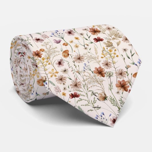 Waterverf Boho Floral Pattern Stropdas (Opgerold)