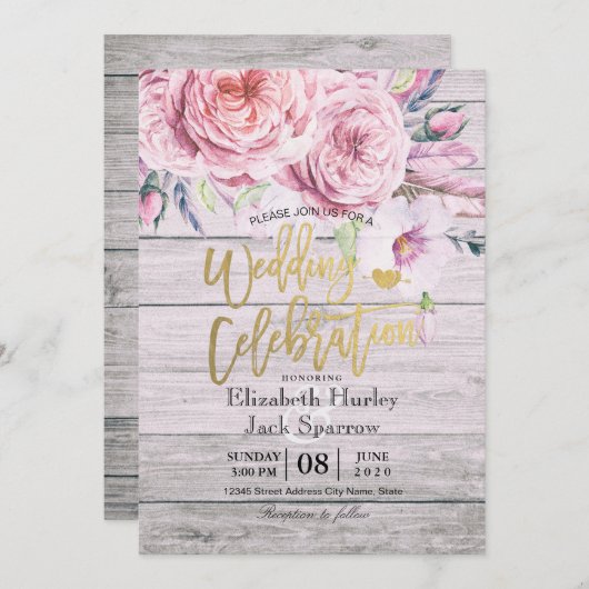 Waterverf Boho Floral Rustic Wood Kaart (Voorkant / Achterkant)