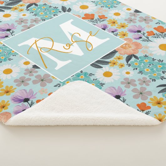 Waterverf Boho Floral Sherpa Deken (3/4)