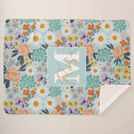 Waterverf Boho Floral Sherpa Deken (Voorkant (horizontaal))