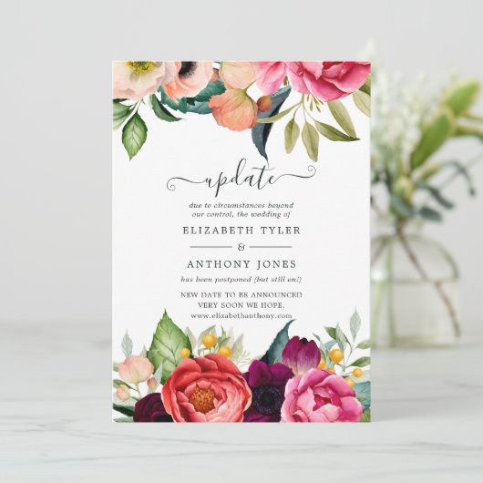 Waterverf Boho Floral Spring Wedding Update Kaart (Staand voorkant)